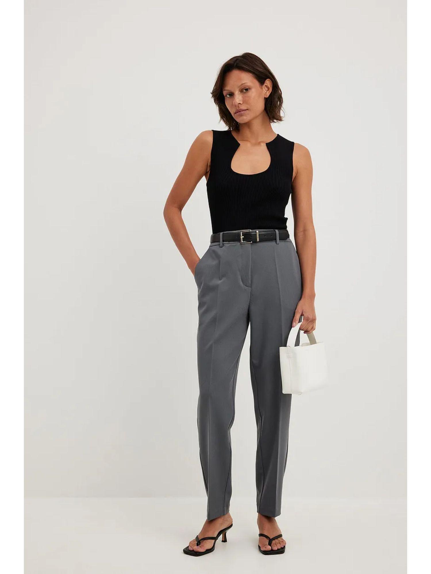 straight high waist cropped suit pants - mid grey