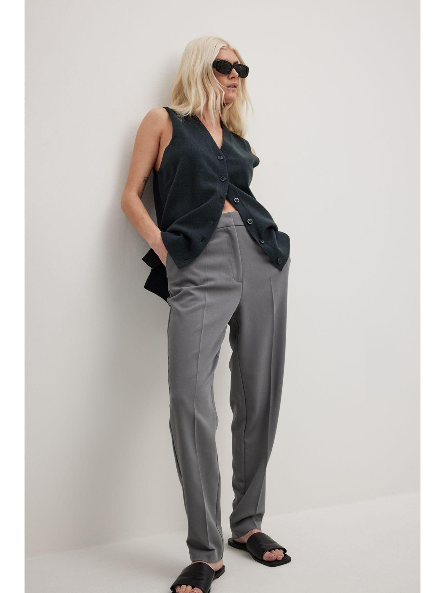 straight high waist cropped suit pants grey