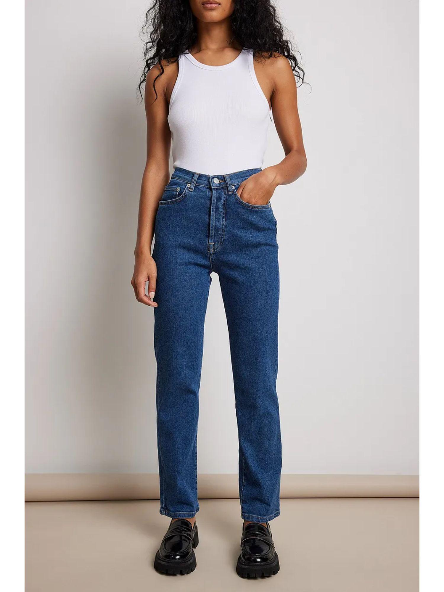 straight high waist jeans - dark blue