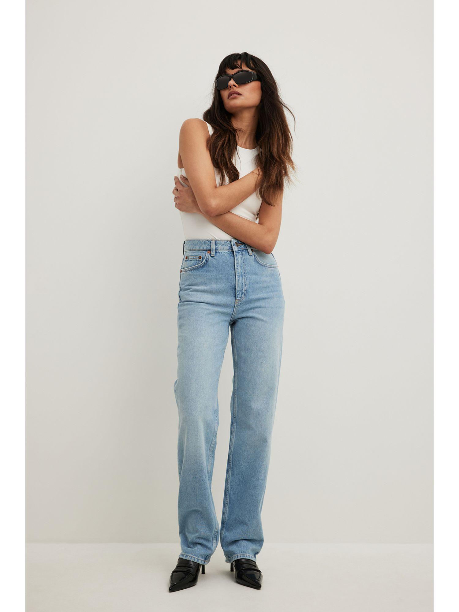 straight high waist jeans light blue