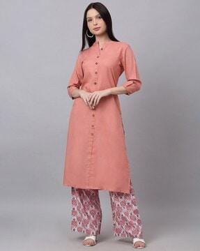 straight kurta & printed palazzos set