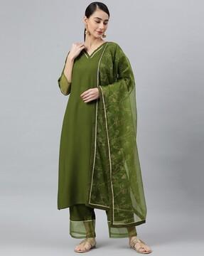 straight kurta and palazzo with dupatta  set