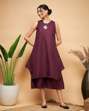 straight kurta set with asymmetric hem