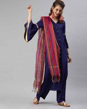 straight kurta set with bell sleeves