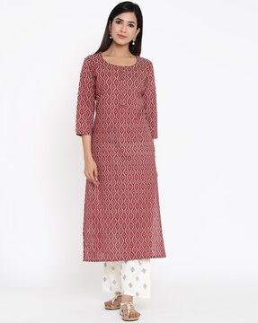 straight kurta set with block print