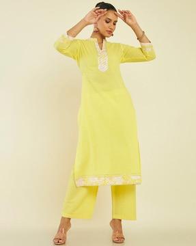 straight kurta set with border work