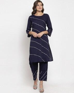 straight kurta set with contrast stripes