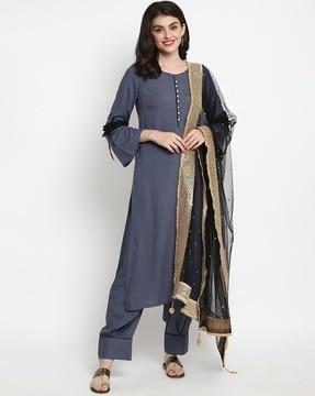 straight kurta set with dupatta