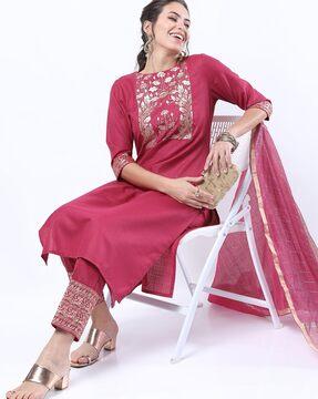 straight kurta set with dupatta