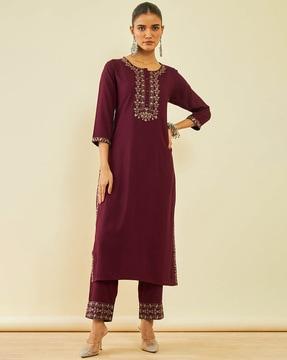 straight kurta set with embroidery