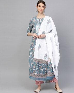 straight kurta set with floral print