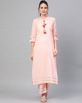 straight kurta set with tassels