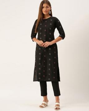 straight kurta set with woven motifs