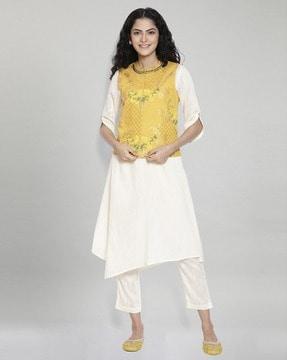 straight kurta suit set with asymmetrical hemline