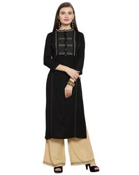 straight kurta suit set with embroidery