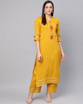 straight kurta suit set with tassels