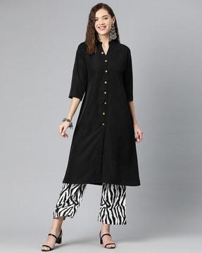 straight kurta with animal print palazzos