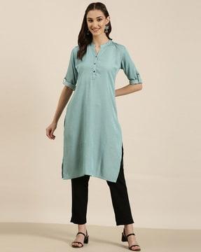 straight kurta with collar-neck