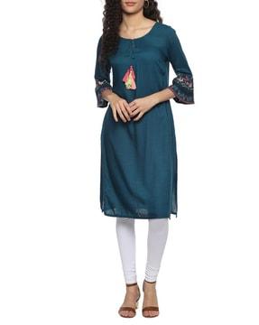 straight kurta with embroidered bell sleeves