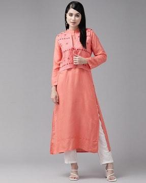 straight kurta with embroidered jacket