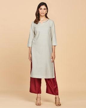 straight kurta with embroidered yoke