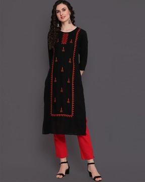 straight kurta with embroidery