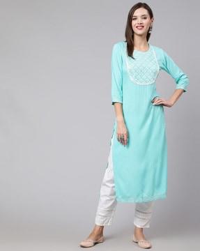 straight kurta with embroidery