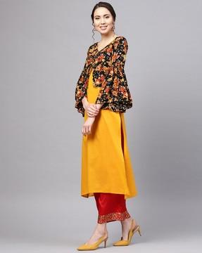 straight kurta with floral print overlay