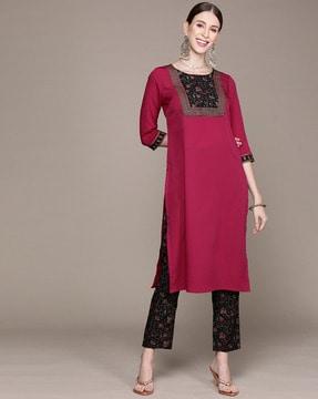 straight kurta with floral print pants