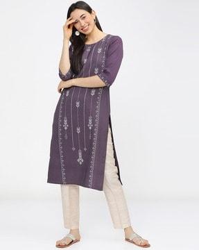 straight kurta with geometric-woven motifs