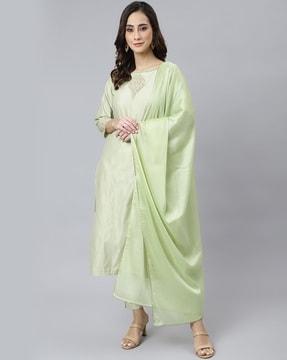 straight kurta with pants & dupatta set