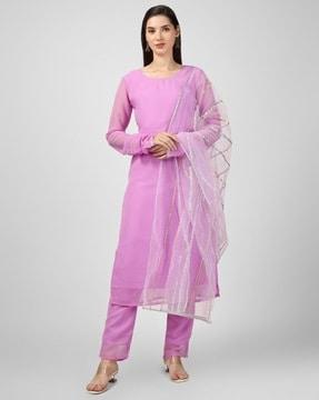 straight kurta with pants & striped dupatta