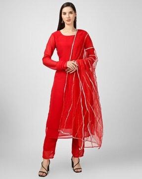 straight kurta with pants & striped dupatta