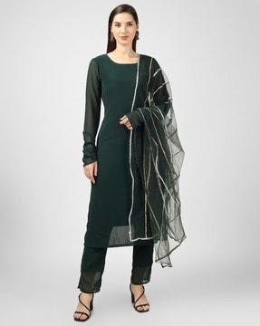 straight kurta with pants & striped dupatta