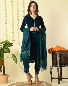 straight kurta with pants & striped dupatta