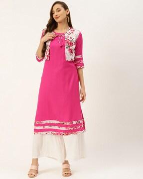 straight kurta with printed jacket