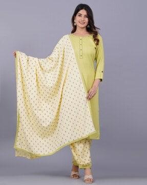 straight kurta with printed pants & dupatta