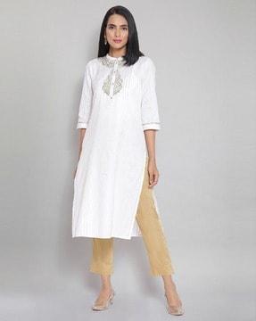 straight kurta with printed yoke