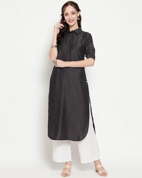 straight kurta with roll-up sleeves