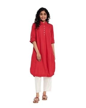 straight kurta with roll-up sleeves