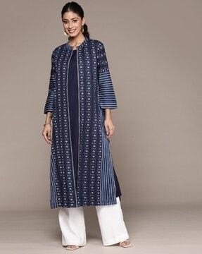 straight kurta with striped jacket