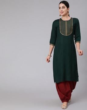 straight kurta with yoke embroidery