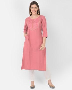 straight kurta with yoke embroidery