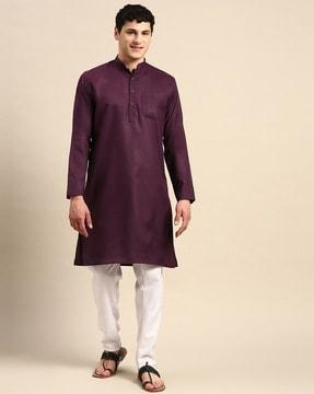 straight long kurta with mandarin collar