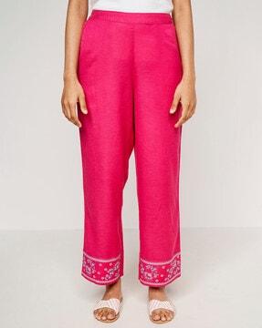 straight pants with embroidered hem