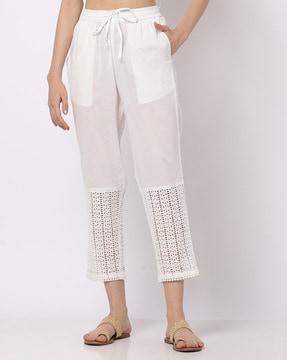 straight pants with schiffili panels