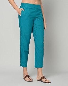 straight pants with semi-elasticated waist