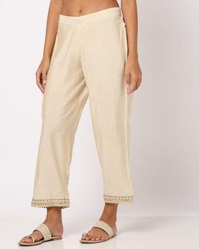 straight pants with semi-elasticated waist