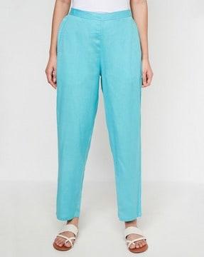 straight pants with semi-elasticated waist