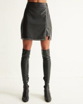 straight skirt with metal stud embellishment